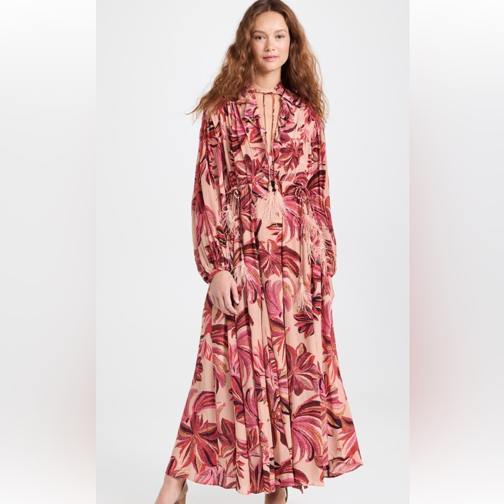 NWT farm Rio floral tapestry dark sand v neckline maxi dress size xs